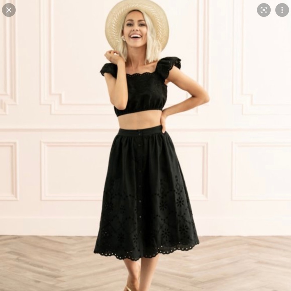 Rachel Parcell black eyelet linen midi skirt